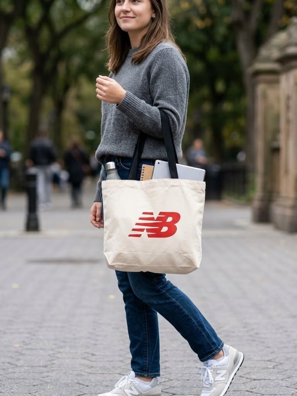 New Balance Canvas Tote Bag Cream Red NWOT